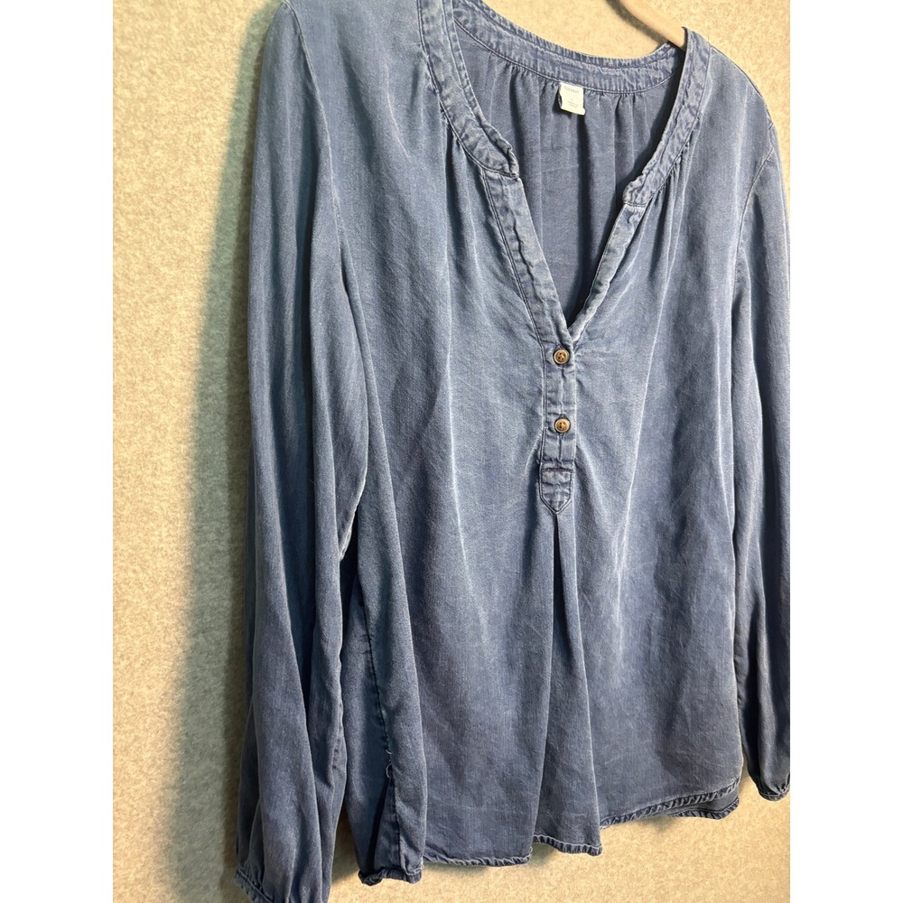 Old Navy Lyocell Peasant Blouse Large Blue Boho Coastal Chambray Top - Picture 4 of 9